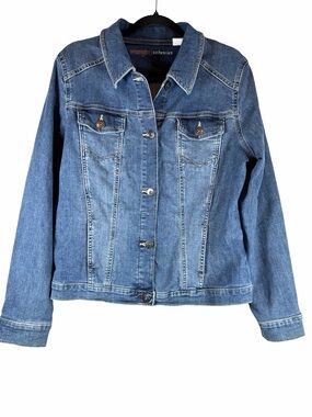 Wrangler Authentic Women’s Denim Medium Wash Stretch Trucker Jacket Size Large